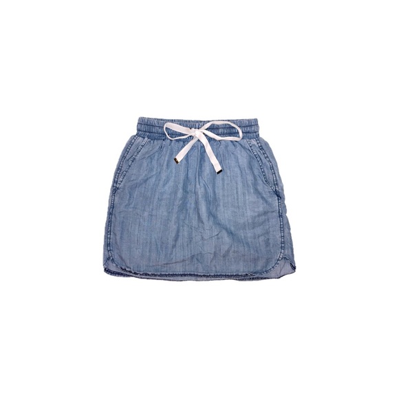 Lilla P Round Hem Mini Skirt Elastic Tie Waist in Chambray Blue – Extra Small - Picture 1 of 13